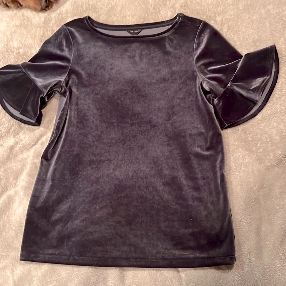 Velvet ruffle sleeve top